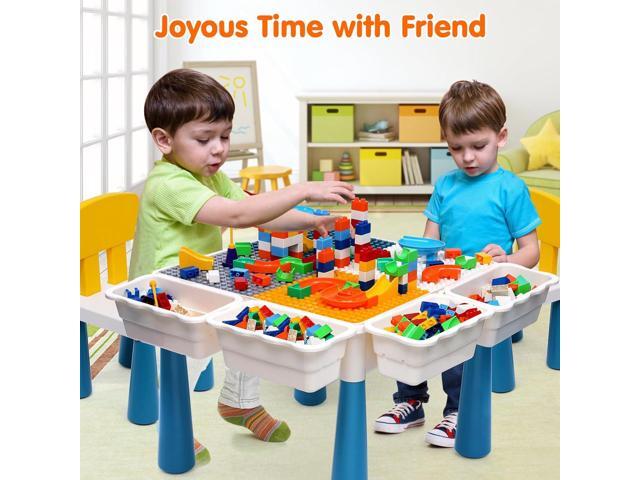 Arscniek Toddlers Activity Table 7 in 1 Kids Activity Tables and Chair Set with 152Pcs Large Marble Run Building Blocks, Sand/Water Tables, Kids...