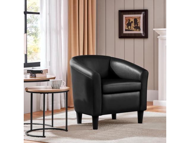 Topeakmart Faux Leather Club Chair, Modern Accent Chair and Cozy Barrel Armchair with Sturdy Legs for Living Room Bedroom Reception Room, Black