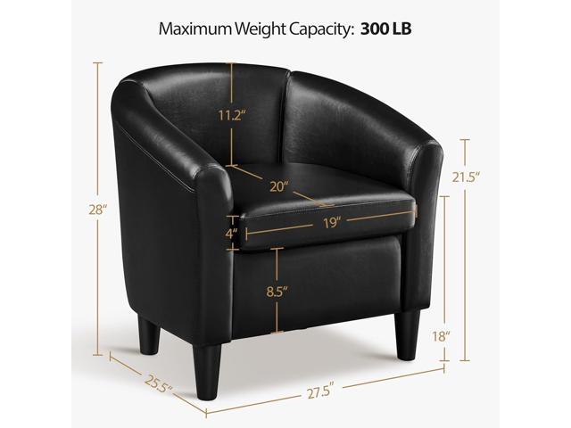 Topeakmart Faux Leather Club Chair, Modern Accent Chair and Cozy Barrel Armchair with Sturdy Legs for Living Room Bedroom Reception Room, Black