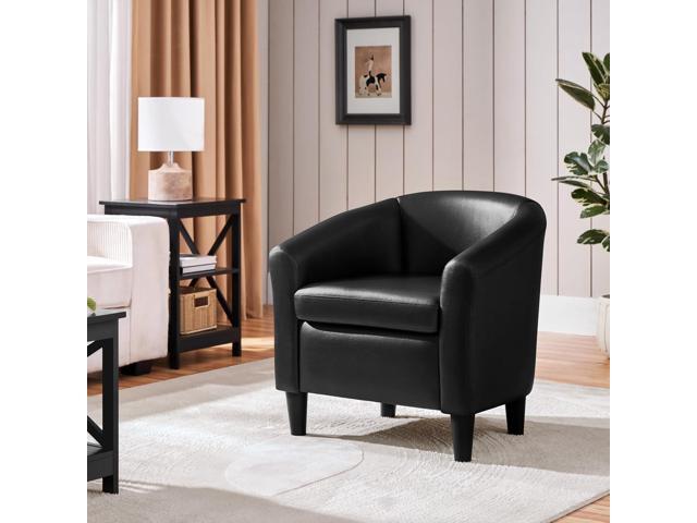 Topeakmart Faux Leather Club Chair, Modern Accent Chair and Cozy Barrel Armchair with Sturdy Legs for Living Room Bedroom Reception Room, Black