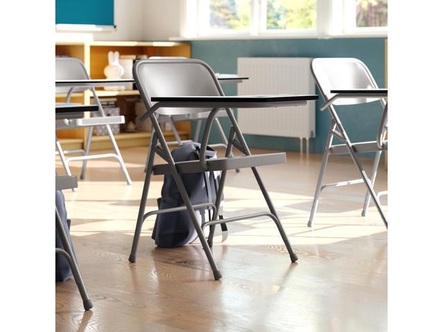 Flash Furniture Rutherford Steel Folding Chair with Right Handed Tablet Arm, Commercial Foldable Conference Room Tablet Arm Chair, Set of 2, Gray