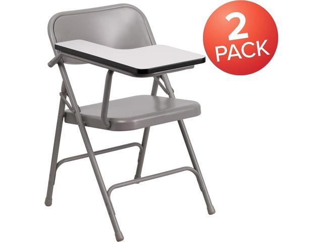 Flash Furniture Rutherford Steel Folding Chair with Right Handed Tablet Arm, Commercial Foldable Conference Room Tablet Arm Chair, Set of 2, Gray