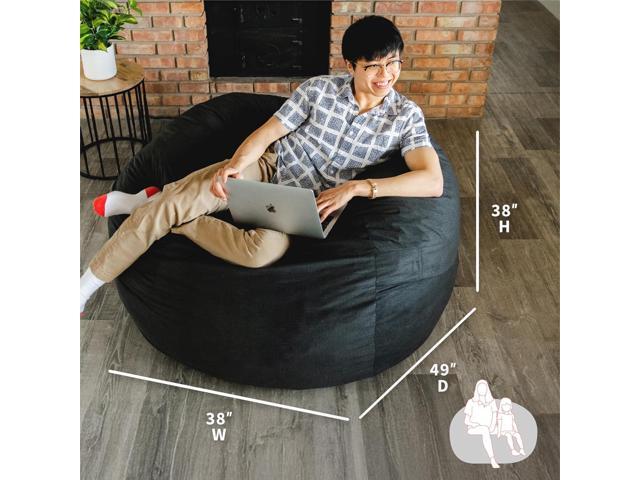 Big Joe Fuf Large Foam Filled Bean Bag Chair with Removable Cover, Black Lenox, Durable Woven Polyester, 4 feet Big