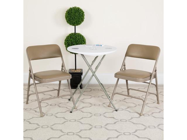 Flash Furniture 2 Pack HERCULES Series Curved Triple Braced & Double Hinged Beige Vinyl Metal Folding Chair