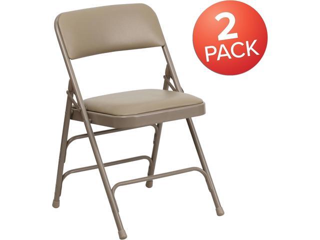 Flash Furniture 2 Pack HERCULES Series Curved Triple Braced & Double Hinged Beige Vinyl Metal Folding Chair