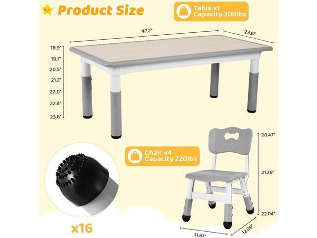 Arlopu Kids Table and 4 Chair Set, Height Adjustable Toddler Table and Chair Set, Non-Slip Legs, Graffiti Desktop, Large Children Activity Table,...