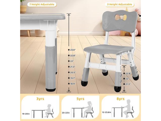 Arlopu Kids Table and 4 Chair Set, Height Adjustable Toddler Table and Chair Set, Non-Slip Legs, Graffiti Desktop, Large Children Activity Table,...
