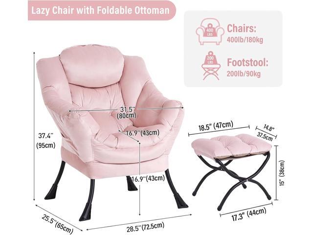 Lazy Chair with Ottoman, Modern Chair with Folding Footrest, Lounge Accent Chair, Comfortable Reading Chair, Oversized Armchairs for Bedroom,...