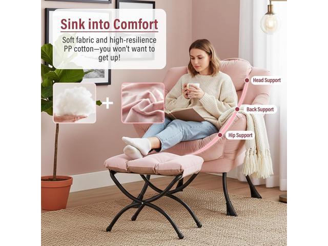 Lazy Chair with Ottoman, Modern Chair with Folding Footrest, Lounge Accent Chair, Comfortable Reading Chair, Oversized Armchairs for Bedroom,...
