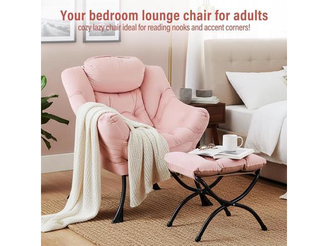 Lazy Chair with Ottoman, Modern Chair with Folding Footrest, Lounge Accent Chair, Comfortable Reading Chair, Oversized Armchairs for Bedroom,...