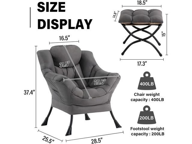 Lazy Chair with Ottoman, Modern Accent Chair Contemporary Lounge Leisure Sofa Chair with Armrests, Reading Chair and Folding Footstool Set for...