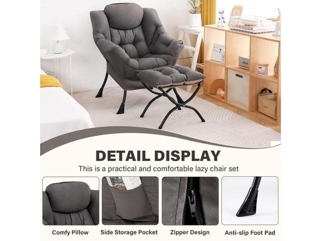Lazy Chair with Ottoman, Modern Accent Chair Contemporary Lounge Leisure Sofa Chair with Armrests, Reading Chair and Folding Footstool Set for...