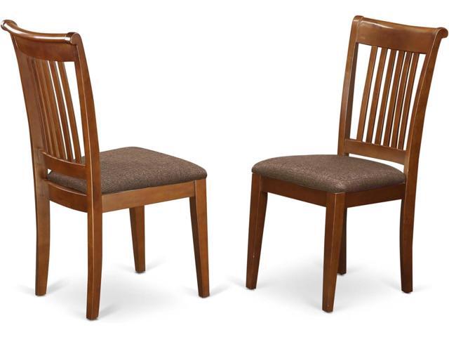 East West Furniture POC-SBR-C Portland Dining Chairs - Linen Fabric Upholstered Wooden Chairs, Set of 2, Saddle Brown