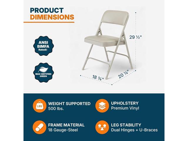 OEF Furnishings OEF1200 Series Premium Heavy Duty Vinyl Padded Folding Chairs, Commercial Grade 500 lb Capacity (4-Pack, Warm Gray)