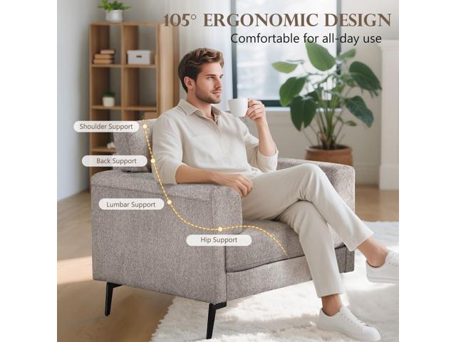 CDCASA Accent Chair, Linen Fabric Oversized Mid Century Modern Chair Set of 1, Comfy Upholstered Armchair Reading Accent Chairs Sofa Chairs for...