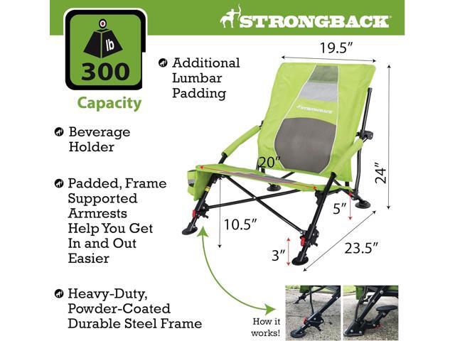 STRONGBACK Beach Chairs - Low Gravity Recliner Portable Beach Chair - with Built-in Lumbar Support, Heavy Duty Folding Beach Chairs, Great for Travel