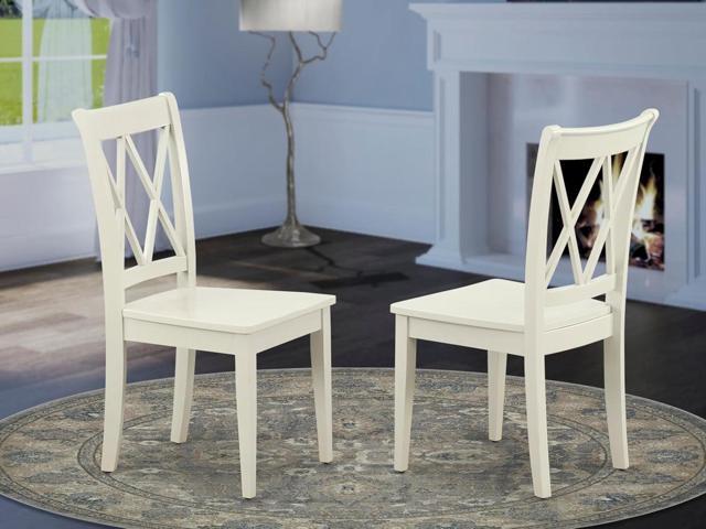 East West Furniture CLC-LWH-W Clarksville Dining Room Chairs - Double Cross Back Wood Seat Chairs, Set of 2, Linen White