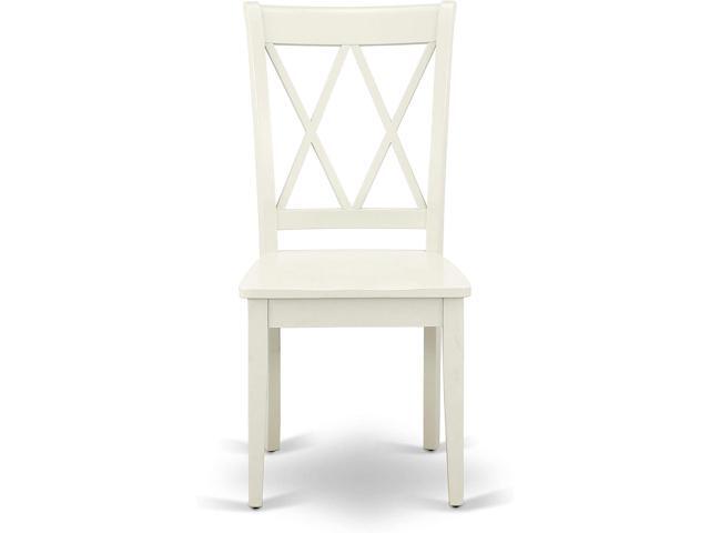 East West Furniture CLC-LWH-W Clarksville Dining Room Chairs - Double Cross Back Wood Seat Chairs, Set of 2, Linen White