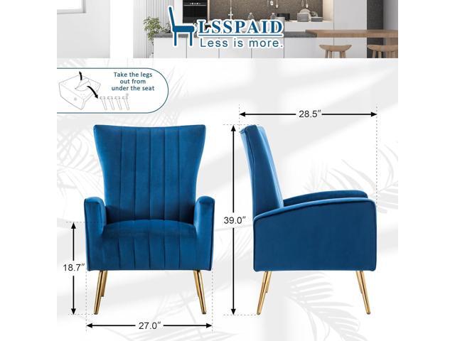 LSSPAID Velvet Accent Chairs Set of 1, Modern Fabric Upholstered Living Room Chairs Armchairs with Wing Back and Metal Legs, Navy Blue