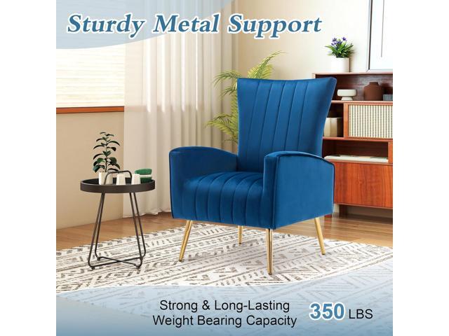 LSSPAID Velvet Accent Chairs Set of 1, Modern Fabric Upholstered Living Room Chairs Armchairs with Wing Back and Metal Legs, Navy Blue