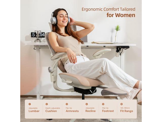 CABEVIBE S2 Petite Ergonomic Office Chair Gaming Chair for Women High Back Mesh Office Desk Chairs with Adjustable Lumbar, Headrest & Footrest