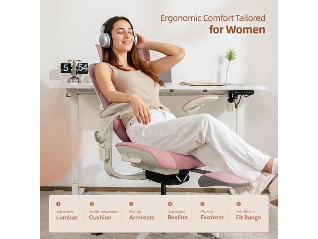 CABEVIBE S2 Petite Ergonomic Office Chair Gaming Chair for Women High Back Mesh Office Desk Chairs with Adjustable Lumbar, Headrest & Footrest
