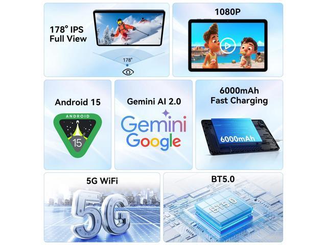 TABWEE 10' Android 15 Tablet with Gemini AI, 12GB RAM 128GB ROM, 120Hz Display, WiFi 6, 6000mAh Fast Charge Gaming, Work & Study, 2-Year Warranty