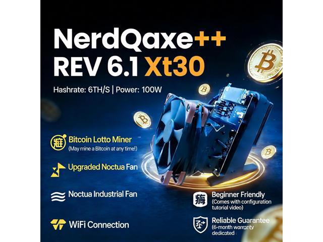 NerdQaxe++ REV 6.1 Bitcoin ASIC Miner, 6Th/s horsepower, 100W, uses a silent Noctua fan / excellent cooling, XT30 connection, for solo home mining.