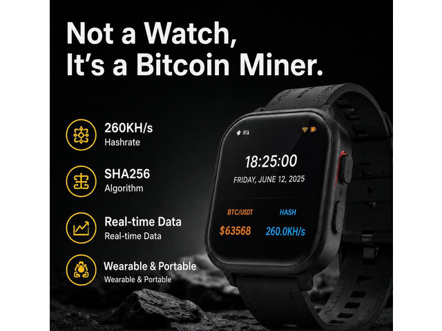 Punkhash Bitcoin Mining Watch for Single Users 260KH/s Hashrate, Real-time Bitcoin Price Display, Portable Smart Wearable Cryptocurrency Mining...