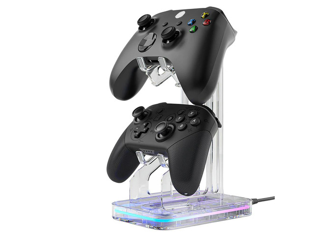 RGB Dual Game Controller Holder Space Saving Desk Mount Controller Display Stand Removable Anti-Scratch for PS5 PS4 Switch Xbox