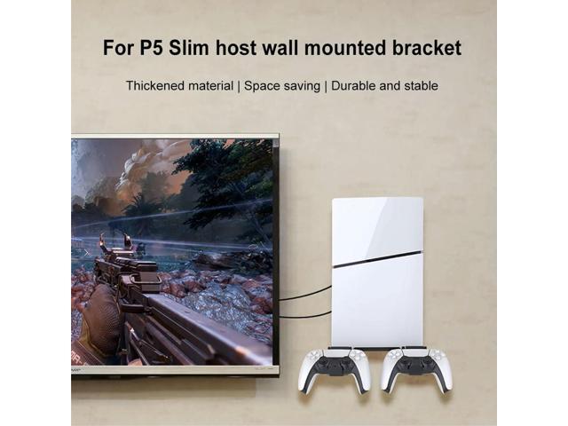 Wall Mount Bracket Display Stand Base with 2 Controller Mounts Wall Hanging Stand for PS5 Slim Digital Edition and Disc Edition