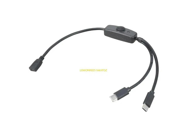 3A Charging Cord USB 5Pin to Type C Extension Cable 1 to 2 Built In Switching Button for Phones and Small Gadgets