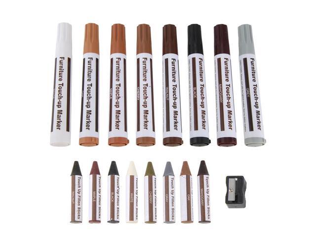 Furniture Repair Kit Wood Markers - Set of 17 - Markers and Wax Sticks with Sharpener Kit, for Scratches, Wood Floors