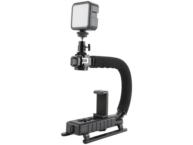 C-Type Video Handle Bracket + LED Fill Light Kit With Cold Shoe Tripod Head For All SLR Cameras & DV
