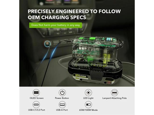 2X Fast Charger For RYOBI 18V ONE+ Recharger Lithium 100W Fast Charge USB Port Two-Way Charger PSC