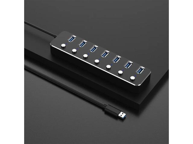 USB 3.0 Power Adapter 7 Ports Aluminum Alloy Splitter Hub USB Multi Extender Switch 1.2M Cable Hub Kit USB Hub 3.0 EU Plug B-N33