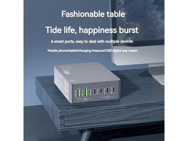 220W GAN 6 Port USB PD 100W Laptop Charger USB Type C QC3.0 Fast Desk Charging Station For Phone Tablet Laptop-N33R