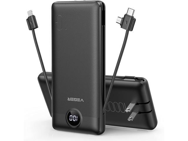 VEGER Portable Charger for iPhone Built in Cables and Wall Plug, 10000mah Slim Fast Charging USB C Power Bank, Travel Essential Battery Pack...