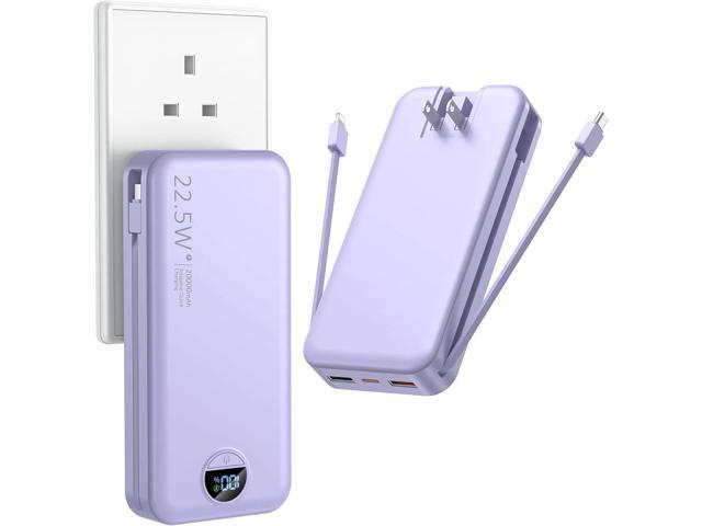 Portable Charger with Wall Plug, 20000mAh USB C Power Bank Fast Charging, External Battery Pack with Built in Cables, Digital Display, 5 Output 2...