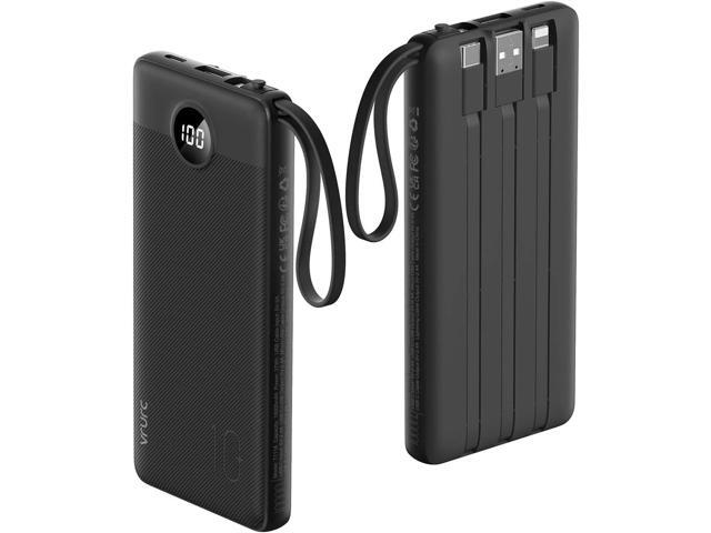 VRURC Portable Charger with Built in Cables, 10000mAh Travel Essentials Power Bank, 5 Output 2 Input LED Display External Battery Pack Compatible...