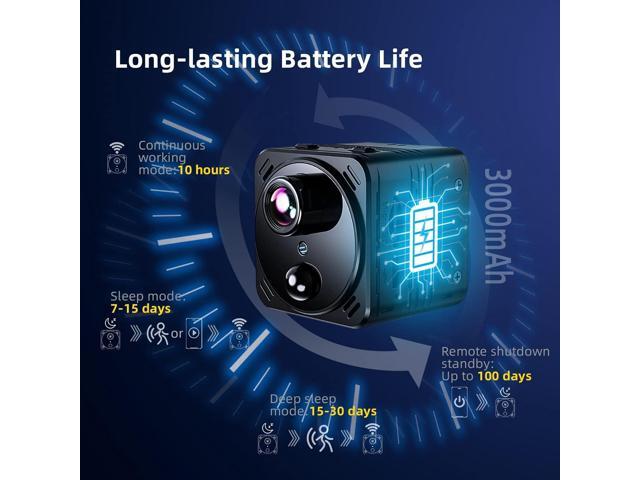 Security Camera 4K Mini Wireless WiFi Indoor Cameras, AI Human Detection, Auto Night Vision, Cloud Storage, Up to 100 Days Standby Battery Life