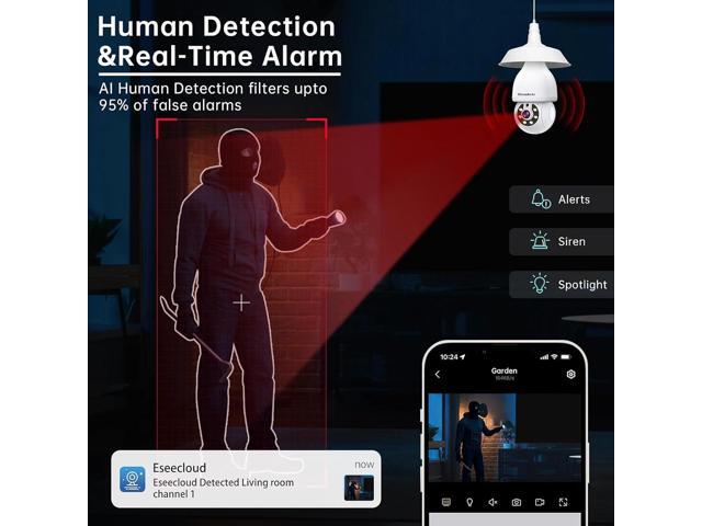 2K Light Bulb Security Camera,5G & 2.4GHz WiFi 360° Motion Tracking, Color Night Vision, Alexa Compatible, Wireless WiFi Security Camera with Two-Way...