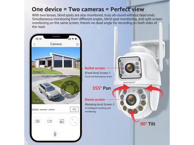 BOAVISION Dual Lens Linkage Security Camera Outdoor,Wireless PTZ Dual Screen Camera,360° View,Auto Tracking,Human Detection,Color Night Vision,24/7...
