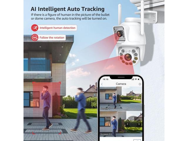 BOAVISION Dual Lens Linkage Security Camera Outdoor,Wireless PTZ Dual Screen Camera,360° View,Auto Tracking,Human Detection,Color Night Vision,24/7...