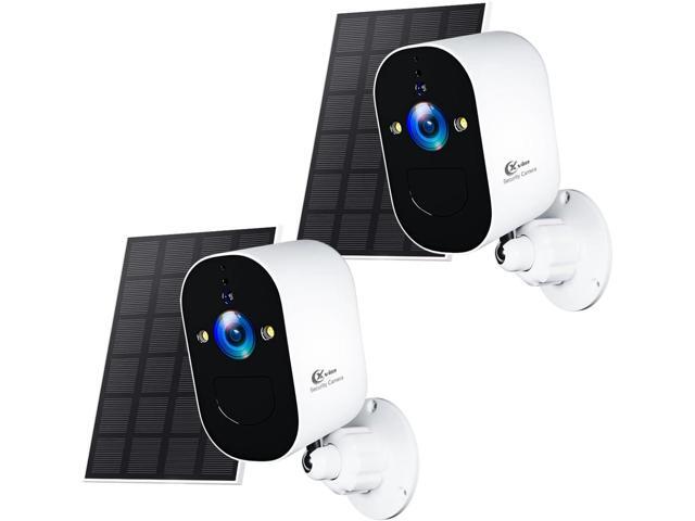 1080P 2Pack Solar Camera Outdoor Wireless, 2.4GHz WiFi Battery Powered Camera Wireless Outdoor, Color Night Vision, AI Detection, SD/Cloud, Waterproof