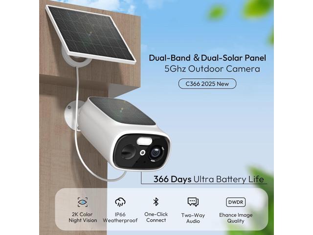 2K Solar Camera Outdoor Wireless, 2.4/5 Ghz WiFi Cameras for Home Security,130°-Wide View,Color Night Vision, IP65 Waterproof,2-Way Audio,Cloud/SD,...