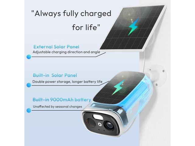 2K Solar Camera Outdoor Wireless, 2.4/5 Ghz WiFi Cameras for Home Security,130°-Wide View,Color Night Vision, IP65 Waterproof,2-Way Audio,Cloud/SD,...