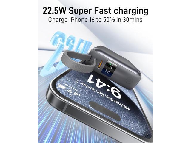 VINKO Small Portable Charger, 22.5W Fast Charging Mini Power Bank 10000mAh with Built-in Cables LED Display, Travel Essential USB-C Battery Pack...