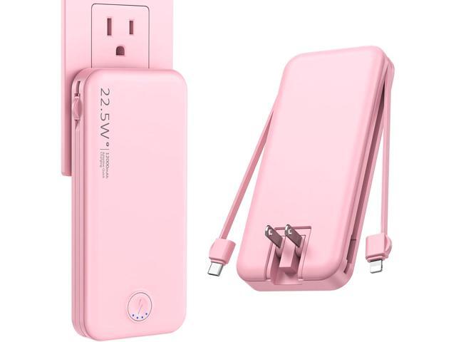 Portable Charger with Built in Cable and AC Wall Plug, USB C Power Bank 12000mAh 22.5W Super Fast Charging, Lightweight Portable Phone Charger...