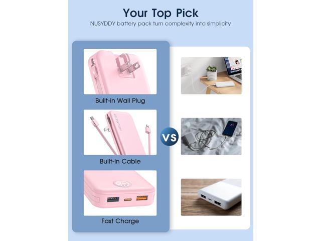 Portable Charger with Built in Cable and AC Wall Plug, USB C Power Bank 12000mAh 22.5W Super Fast Charging, Lightweight Portable Phone Charger...
